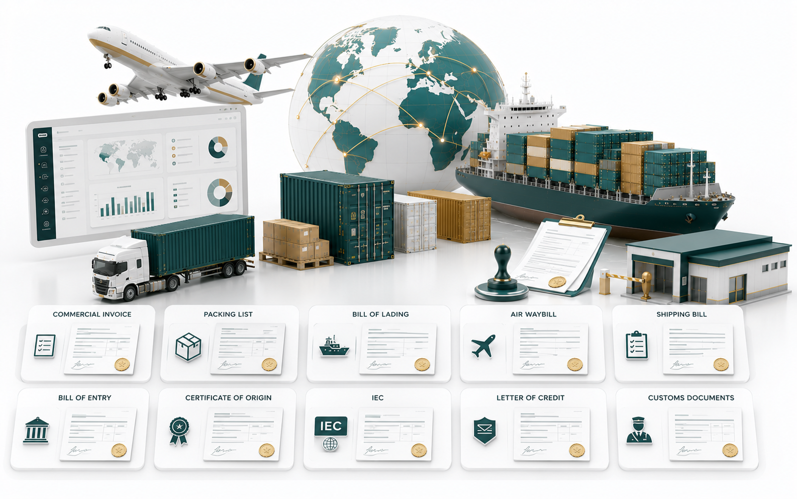 Import export documentation guide showing shipping documents, customs clearance, commercial invoice and bill of lading