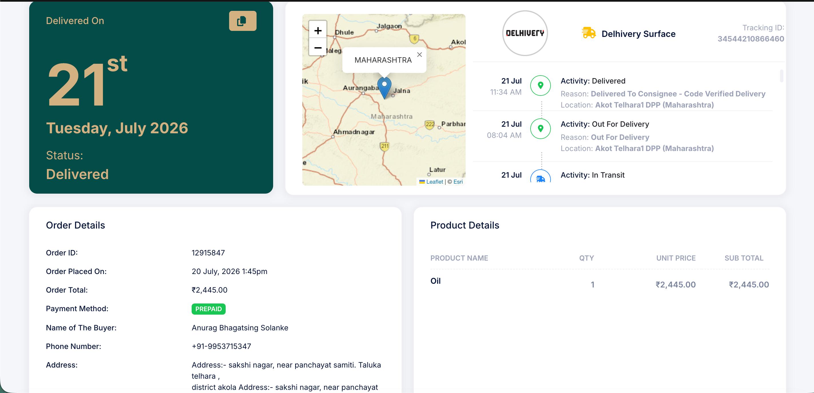 MultiTransitEdge shipment tracking dashboard showing order status, courier updates and delivery progress